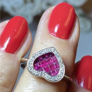Ruby Diamond 14K White Gold Heart Ring